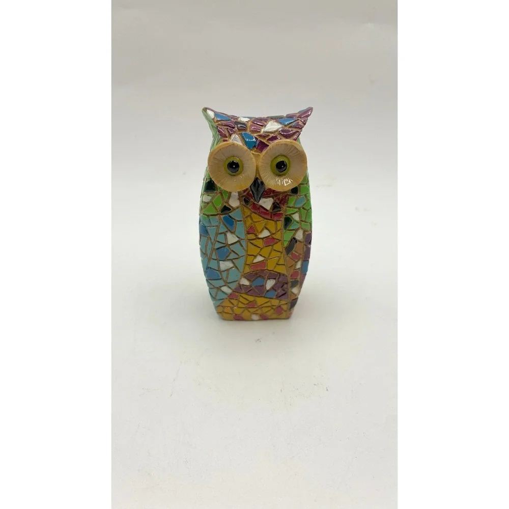 Mosaic Style Owl Gaudi Style Figurine Set 3in 2in 1.5in Multicolor Resin Decor